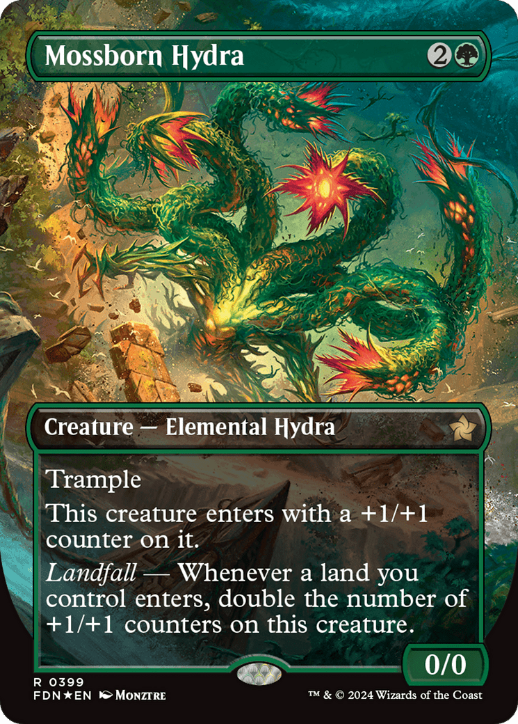 Mossborn Hydra (Borderless) (Mana Foil) [Foundations] MTG Single Magic: The Gathering  | Multizone: Comics And Games