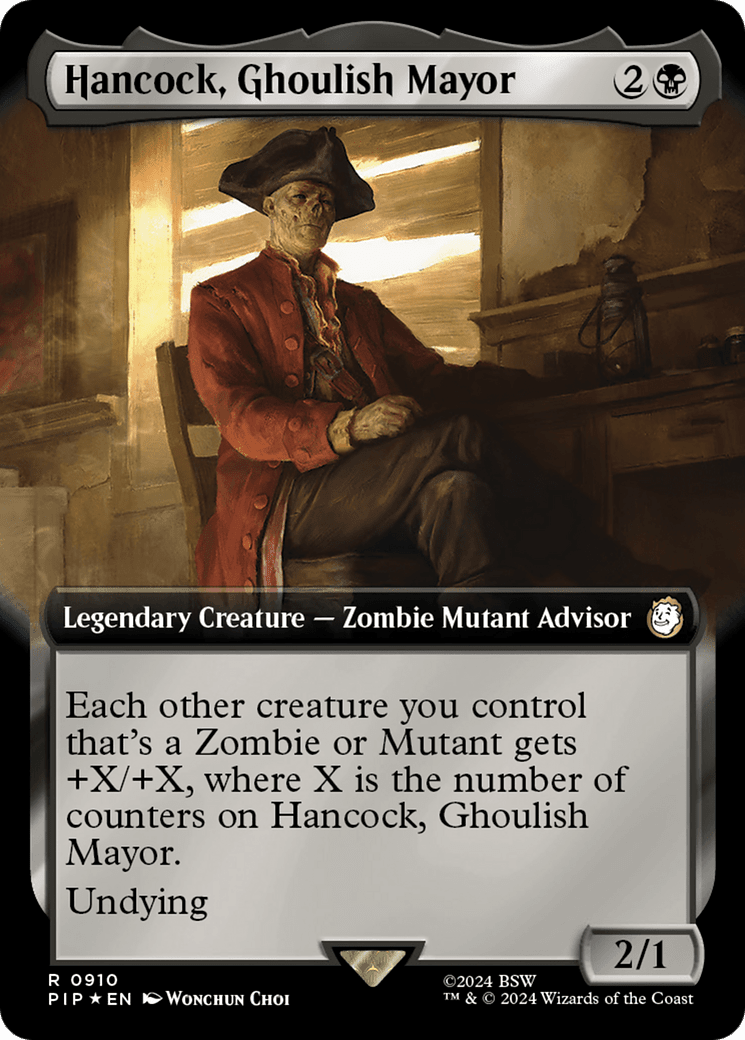 Hancock, Ghoulish Mayor (Extended Art) (Surge Foil) [Fallout] MTG Single Magic: The Gathering  | Multizone: Comics And Games