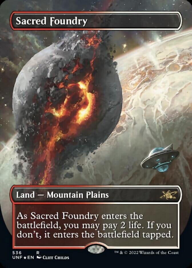 Sacred Foundry (Borderless) (Galaxy Foil) [Unfinity] MTG Single Magic: The Gathering  | Multizone: Comics And Games