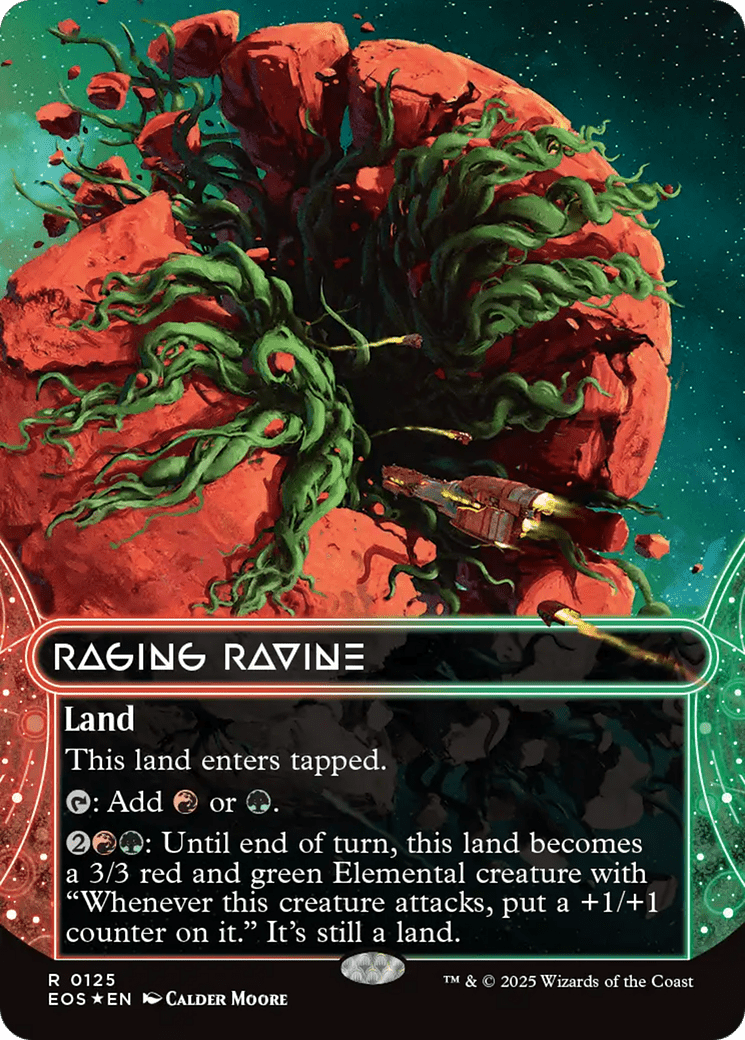 Raging Ravine (0125) (Borderless) (Galaxy Foil) [Edge of Eternities: Stellar Sights] MTG Single Magic: The Gathering  | Multizone: Comics And Games