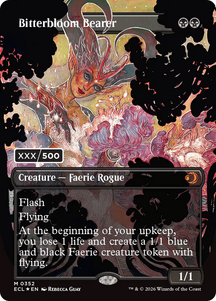 Bitterbloom Bearer (Borderless) (Serial Numbered) [Lorwyn Eclipsed Promos] MTG Single Magic: The Gathering  | Multizone: Comics And Games