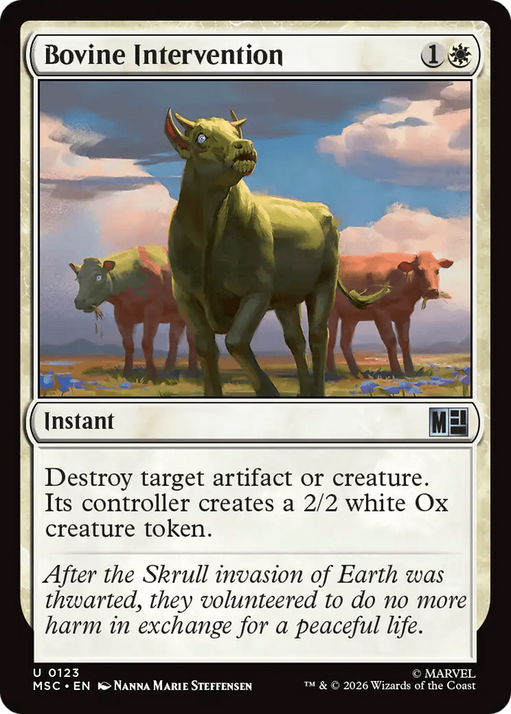 Bovine Intervention (Surge Foil) [Marvel Super Heroes Commander] MTG Single Magic: The Gathering  | Multizone: Comics And Games