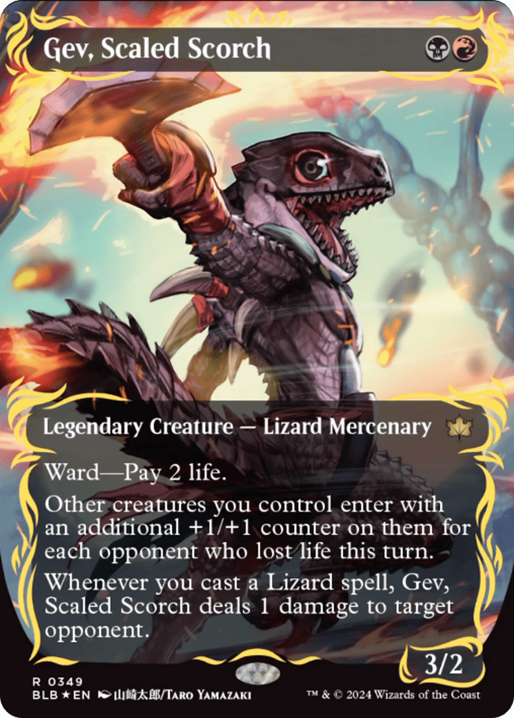 Gev, Scaled Scorch (Borderless) (Raised Foil) [Bloomburrow] MTG Single Magic: The Gathering  | Multizone: Comics And Games