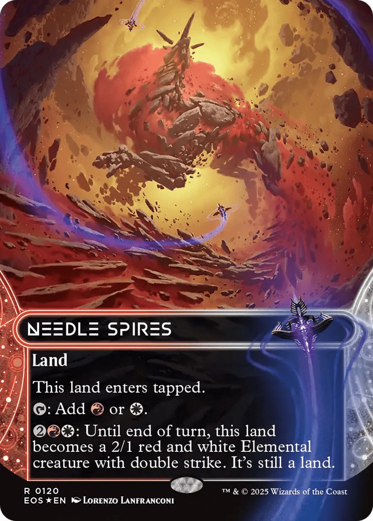Needle Spires (0120) (Borderless) (Galaxy Foil) [Edge of Eternities: Stellar Sights] MTG Single Magic: The Gathering  | Multizone: Comics And Games
