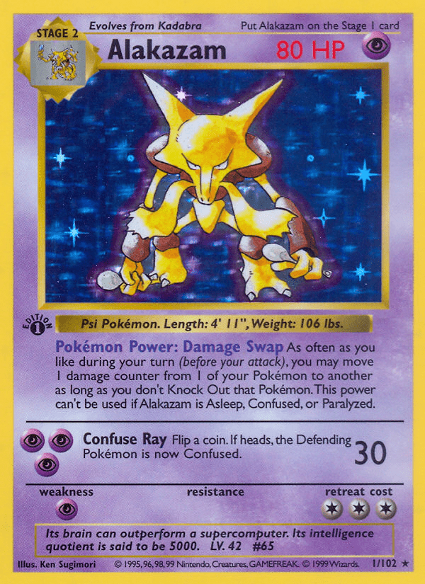 Alakazam (1/102) (Shadowless) [Base Set 1st Edition] Pokemon Single Pokémon  | Multizone: Comics And Games