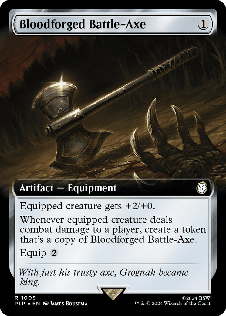 Bloodforged Battle-Axe (Extended Art) (Surge Foil) [Fallout] MTG Single Magic: The Gathering  | Multizone: Comics And Games