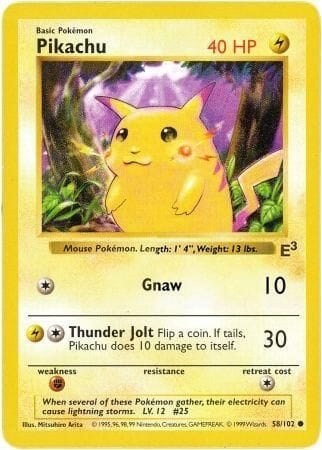 Pikachu (58/102) (E3 Stamped Promo with Red Cheeks) [Miscellaneous Cards] Pokemon Single Pokémon  | Multizone: Comics And Games