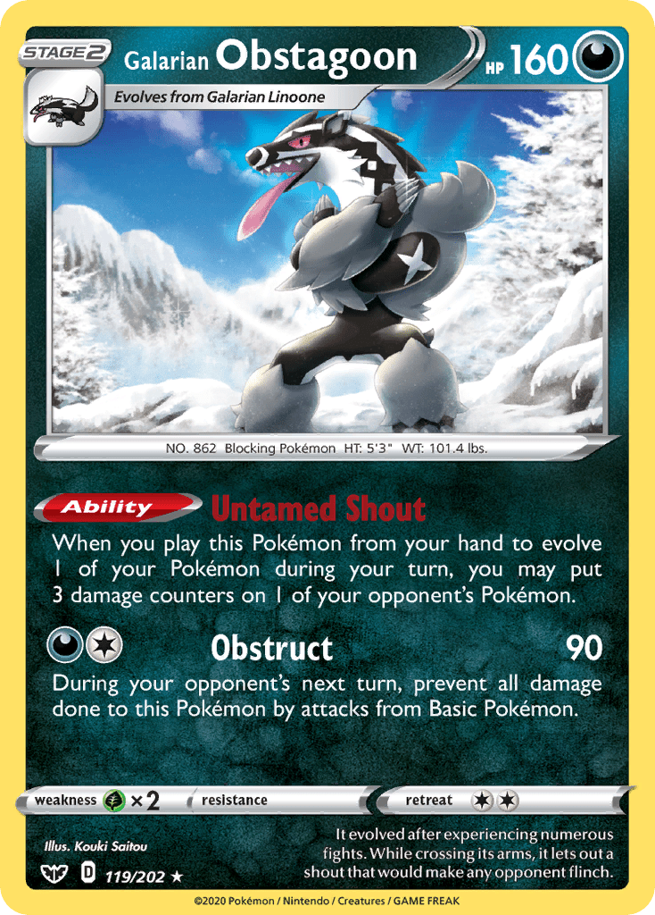 Galarian Obstagoon (119/202) [Sword & Shield: Base Set] Pokemon Single Pokémon  | Multizone: Comics And Games