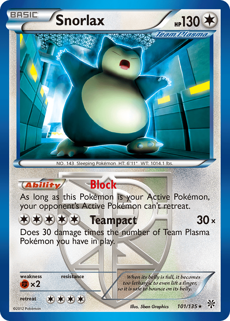 Snorlax (101/135) [Black & White: Plasma Storm] Pokemon Single Pokémon  | Multizone: Comics And Games