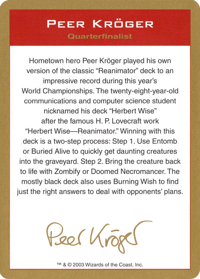 Peer Kroger Bio [World Championship Decks 2003] MTG Single Magic: The Gathering  | Multizone: Comics And Games