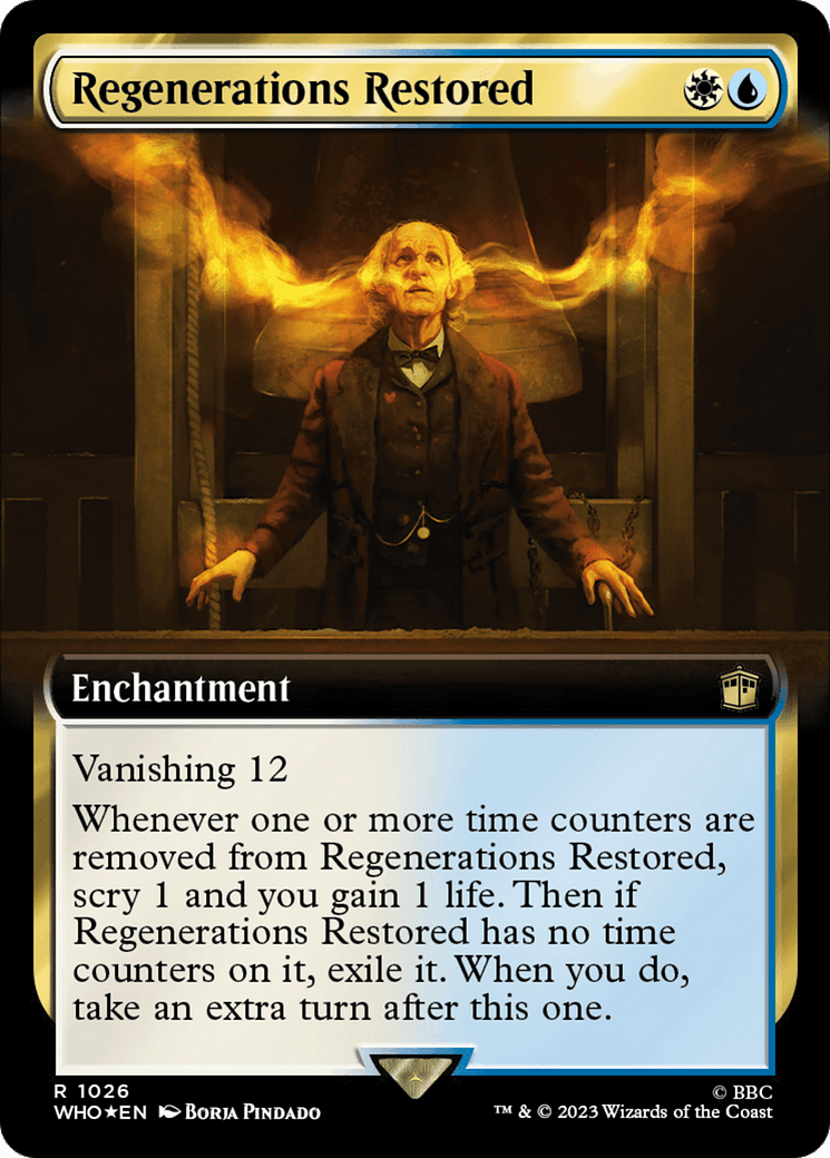 Regenerations Restored (Extended Art) (Surge Foil) [Doctor Who] MTG Single Magic: The Gathering  | Multizone: Comics And Games