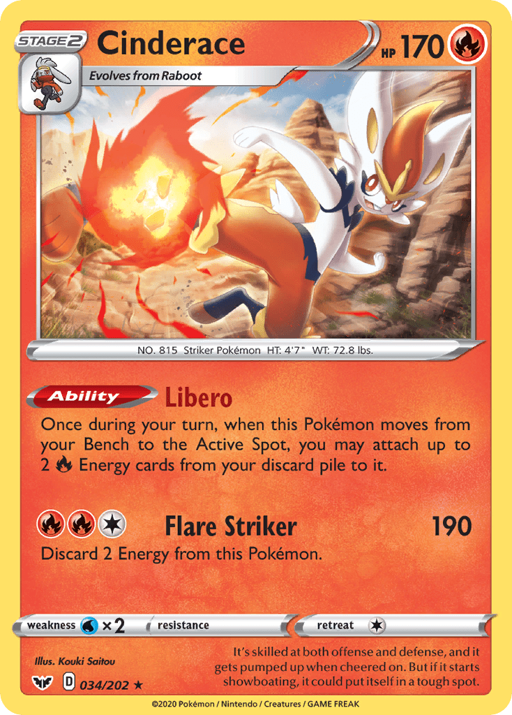 Cinderace (034/202) [Sword & Shield: Base Set] Pokemon Single Pokémon  | Multizone: Comics And Games