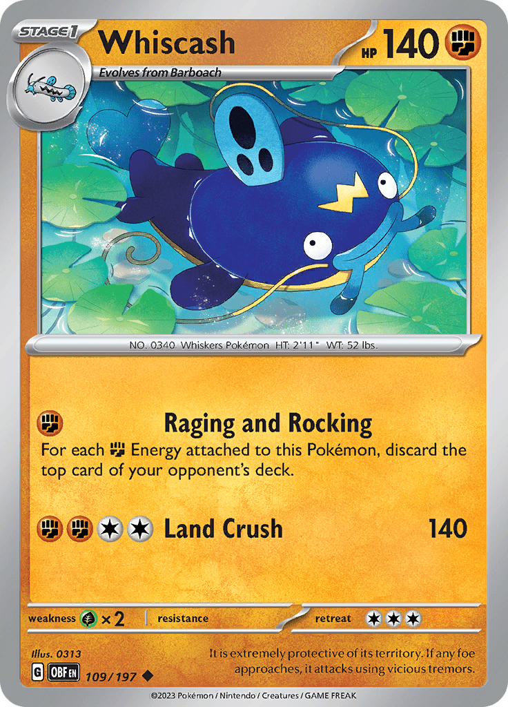 Whiscash (109/197) [Scarlet & Violet: Obsidian Flames] Pokemon Single Pokémon  | Multizone: Comics And Games