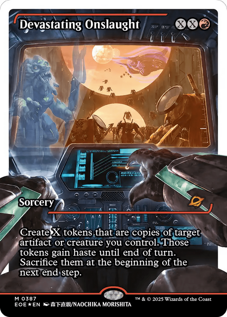 Devastating Onslaught (0387) (Showcase) (Fracture Foil) [Edge of Eternities] MTG Single Magic: The Gathering  | Multizone: Comics And Games