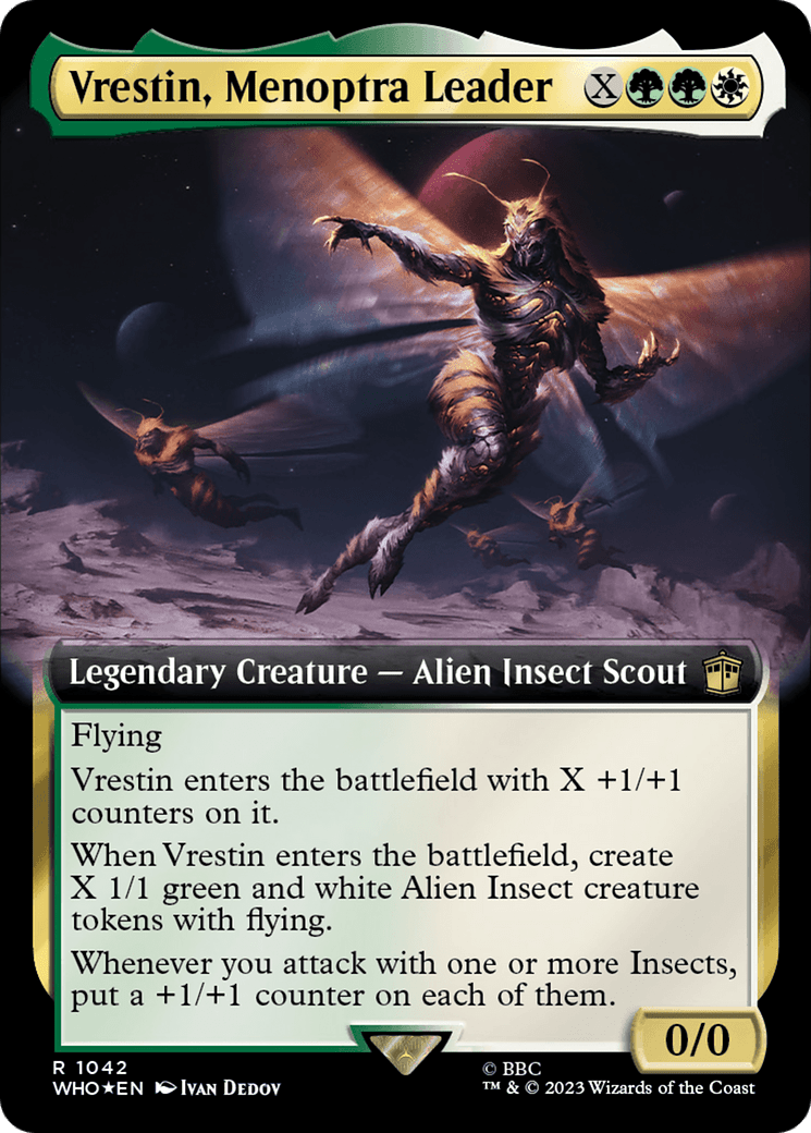 Vrestin, Menoptra Leader (Extended Art) (Surge Foil) [Doctor Who] MTG Single Magic: The Gathering  | Multizone: Comics And Games