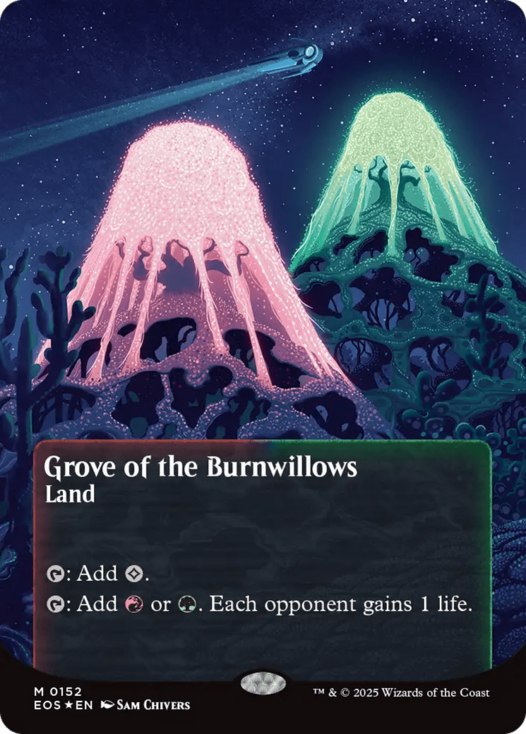 Grove of the Burnwillows (0152) (Borderless) (Galaxy Foil) [Edge of Eternities: Stellar Sights] MTG Single Magic: The Gathering  | Multizone: Comics And Games