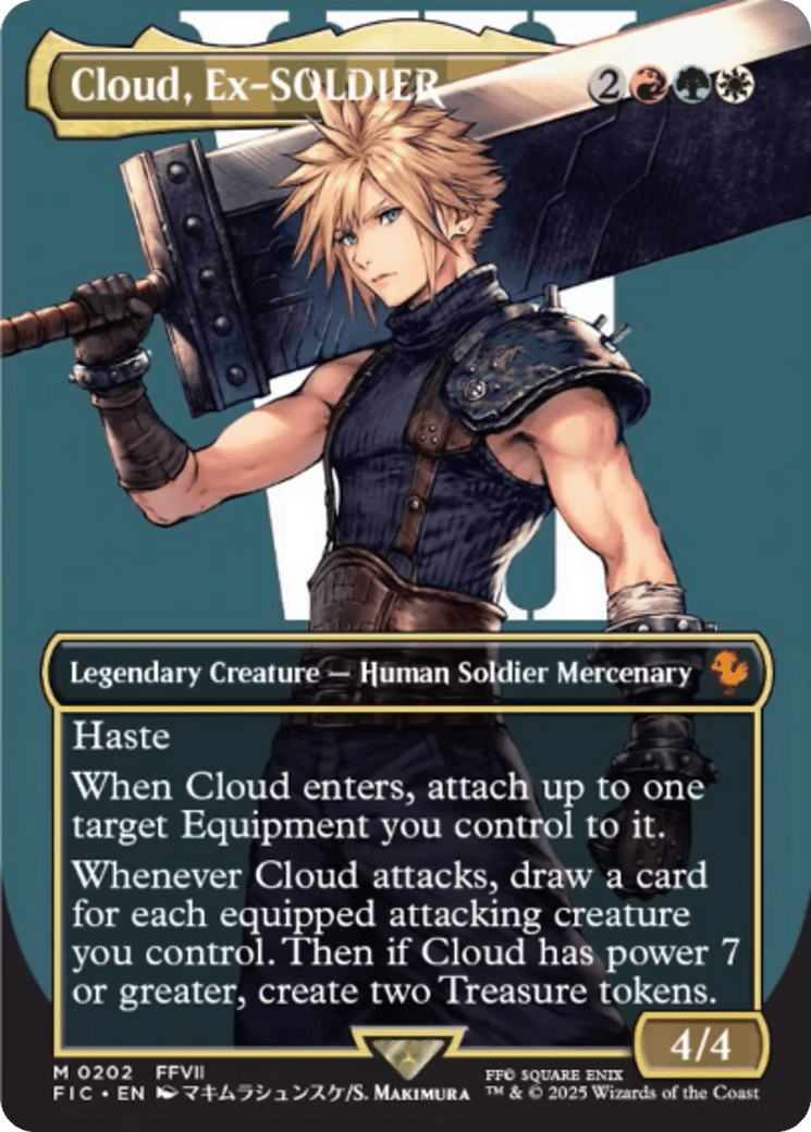 Cloud, Ex-SOLDIER (Borderless) [FINAL FANTASY Commander] MTG Single Magic: The Gathering  | Multizone: Comics And Games