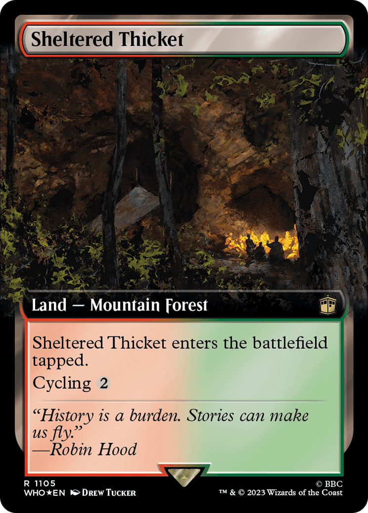 Sheltered Thicket (Extended Art) (Surge Foil) [Doctor Who] MTG Single Magic: The Gathering  | Multizone: Comics And Games