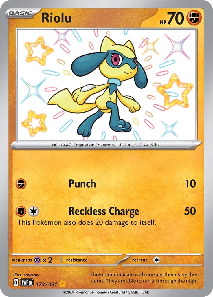 Riolu (173/091) [Scarlet & Violet: Paldean Fates] Pokemon Single Pokémon  | Multizone: Comics And Games