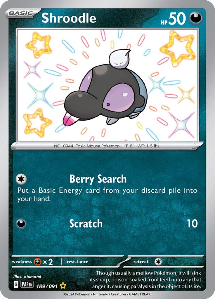 Shroodle (189/091) [Scarlet & Violet: Paldean Fates] Pokemon Single Pokémon  | Multizone: Comics And Games