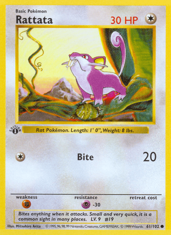 Rattata (61/102) (Shadowless) [Base Set 1st Edition] Pokemon Single Pokémon  | Multizone: Comics And Games