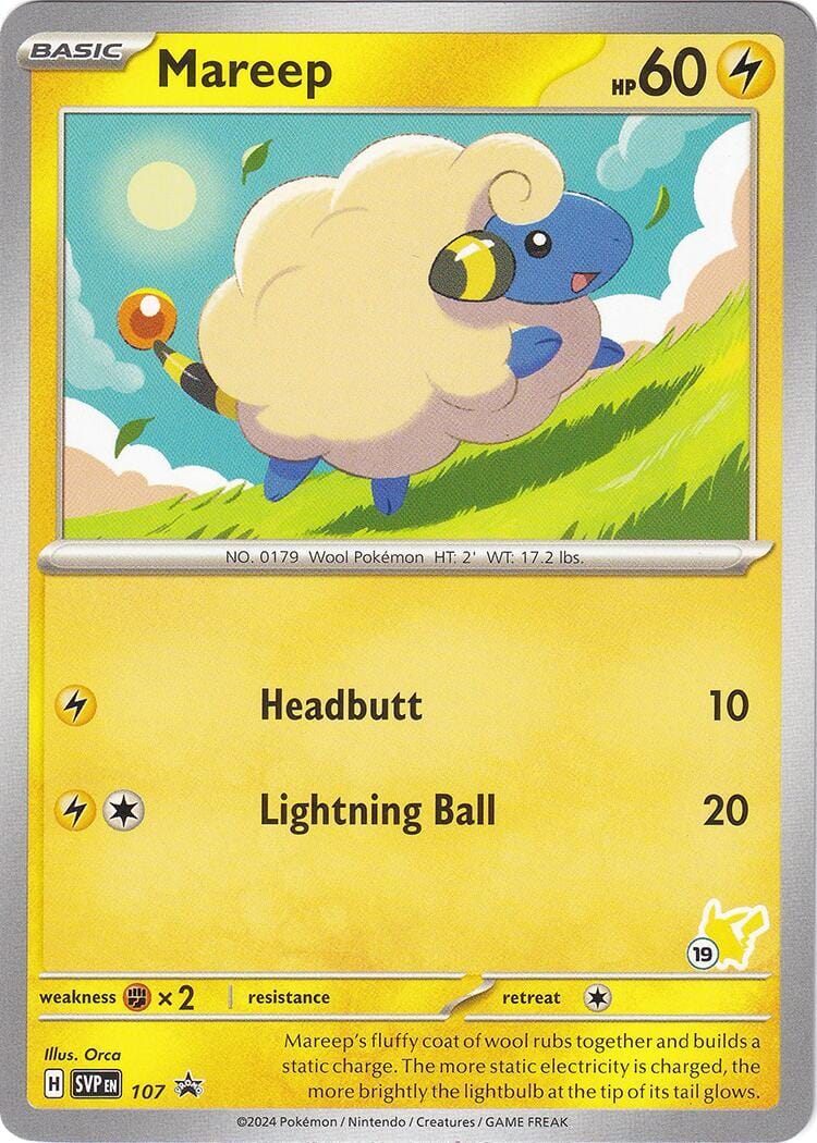 Mareep (107) (Pikachu Stamp #19) [Battle Academy 2024] Pokemon Single Pokémon  | Multizone: Comics And Games