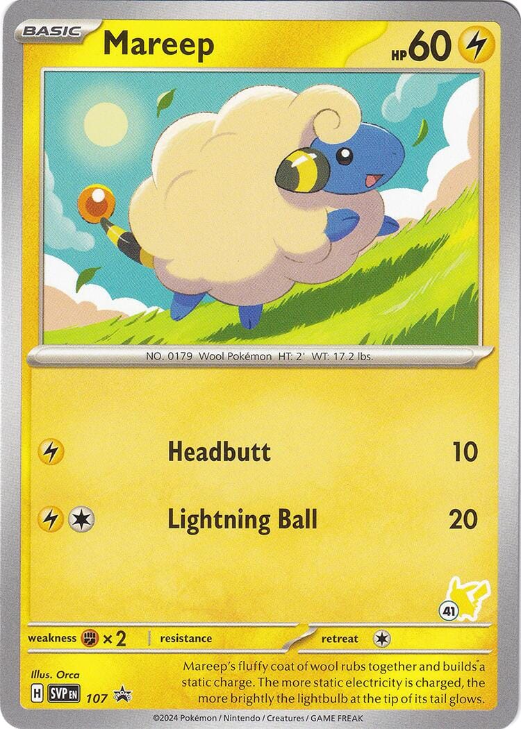Mareep (107) (Pikachu Stamp #41) [Battle Academy 2024] Pokemon Single Pokémon  | Multizone: Comics And Games