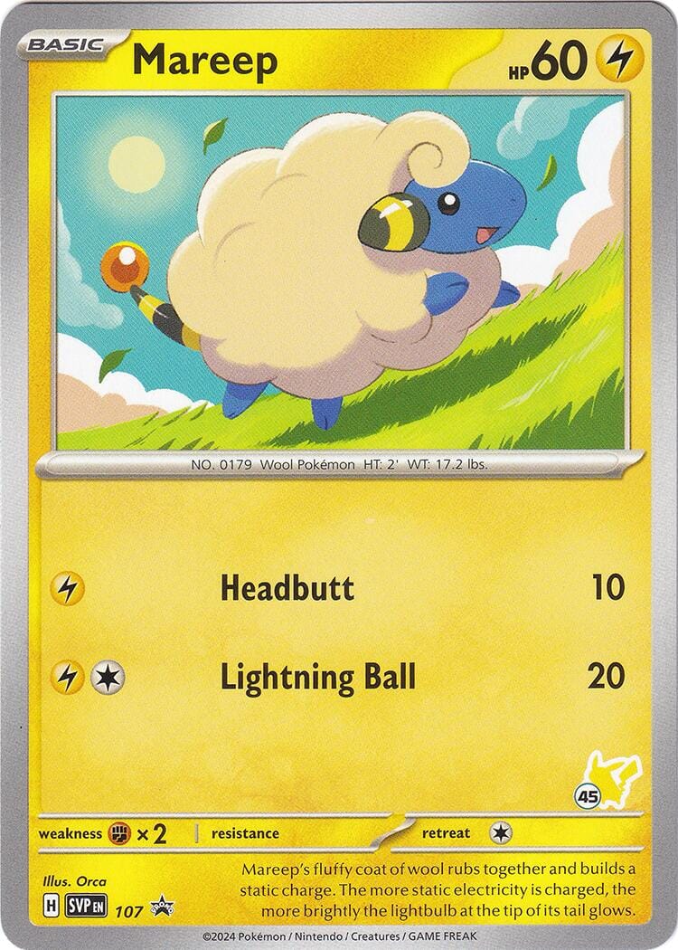 Mareep (107) (Pikachu Stamp #45) [Battle Academy 2024] Pokemon Single Pokémon  | Multizone: Comics And Games
