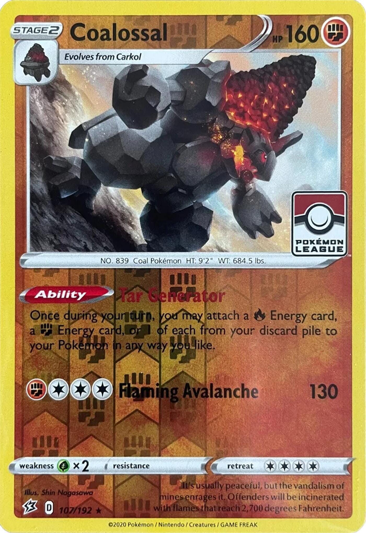 Coalossal (107/192) (League Promo) [Sword & Shield: Rebel Clash] Pokemon Single Pokémon  | Multizone: Comics And Games