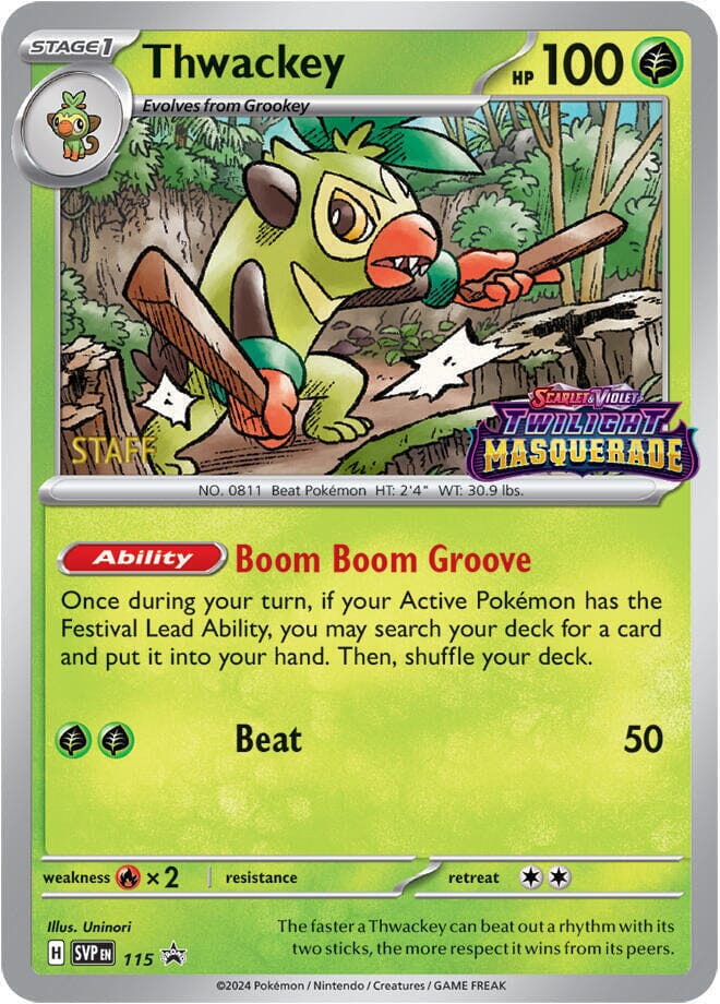 Thwackey (115) (Staff) [Scarlet & Violet: Black Star Promos] Pokemon Single Pokémon  | Multizone: Comics And Games