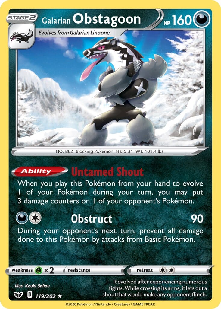 Galarian Obstagoon (119/202) (Theme Deck Exclusive) [Sword & Shield: Base Set] Pokemon Single Pokémon  | Multizone: Comics And Games