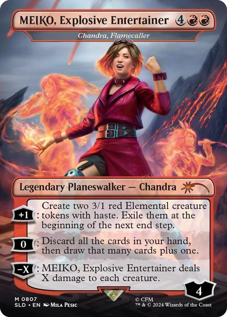 MEIKO, Explosive Entertainer - Chandra, Flamecaller (Rainbow Foil) [Secret Lair Drop Series] MTG Single Magic: The Gathering  | Multizone: Comics And Games