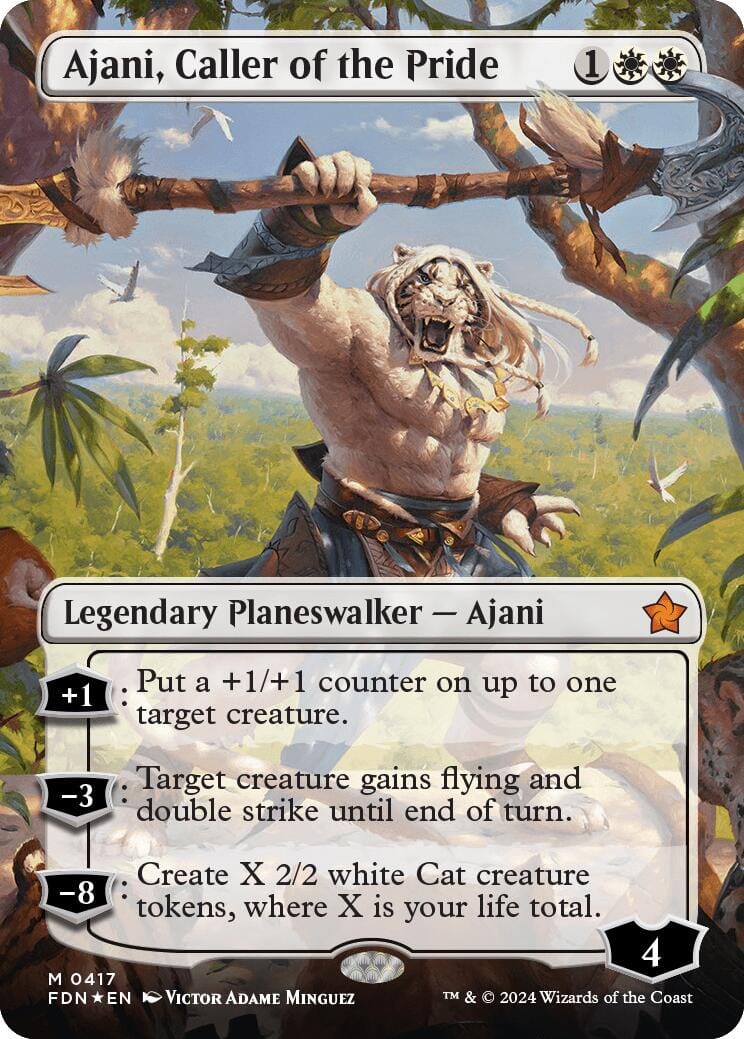 Ajani, Caller of the Pride (Borderless) (Mana Foil) [Foundations] MTG Single Magic: The Gathering  | Multizone: Comics And Games