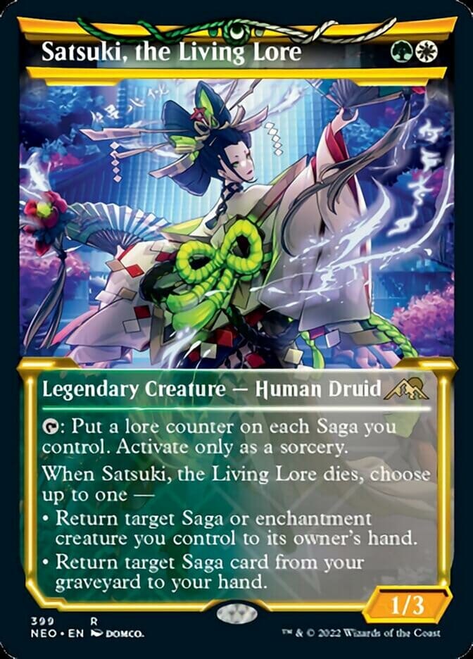 Satsuki, the Living Lore (Showcase Soft Glow) [Kamigawa: Neon Dynasty] MTG Single Magic: The Gathering  | Multizone: Comics And Games