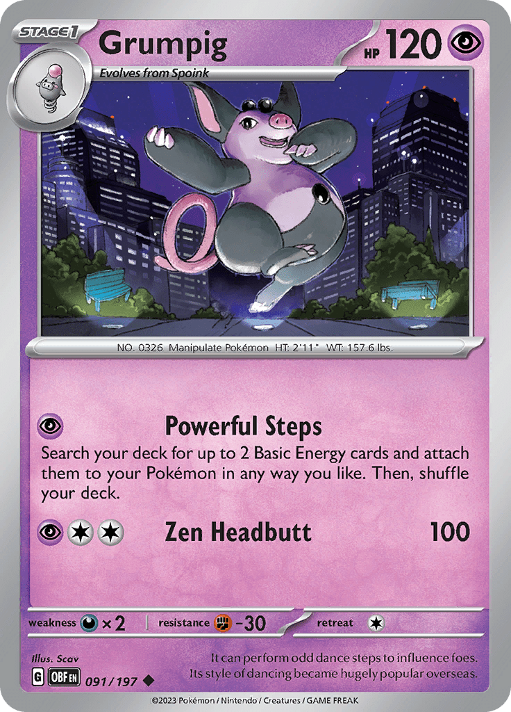 Grumpig (091/197) [Scarlet & Violet: Obsidian Flames] Pokemon Single Pokémon  | Multizone: Comics And Games