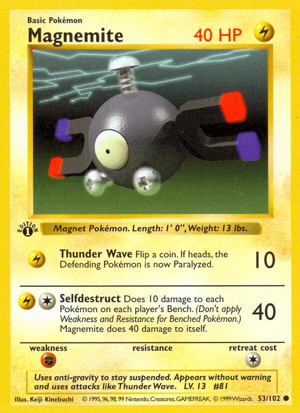 Magnemite (53/102) (Shadowless) [Base Set 1st Edition] Pokemon Single Pokémon  | Multizone: Comics And Games