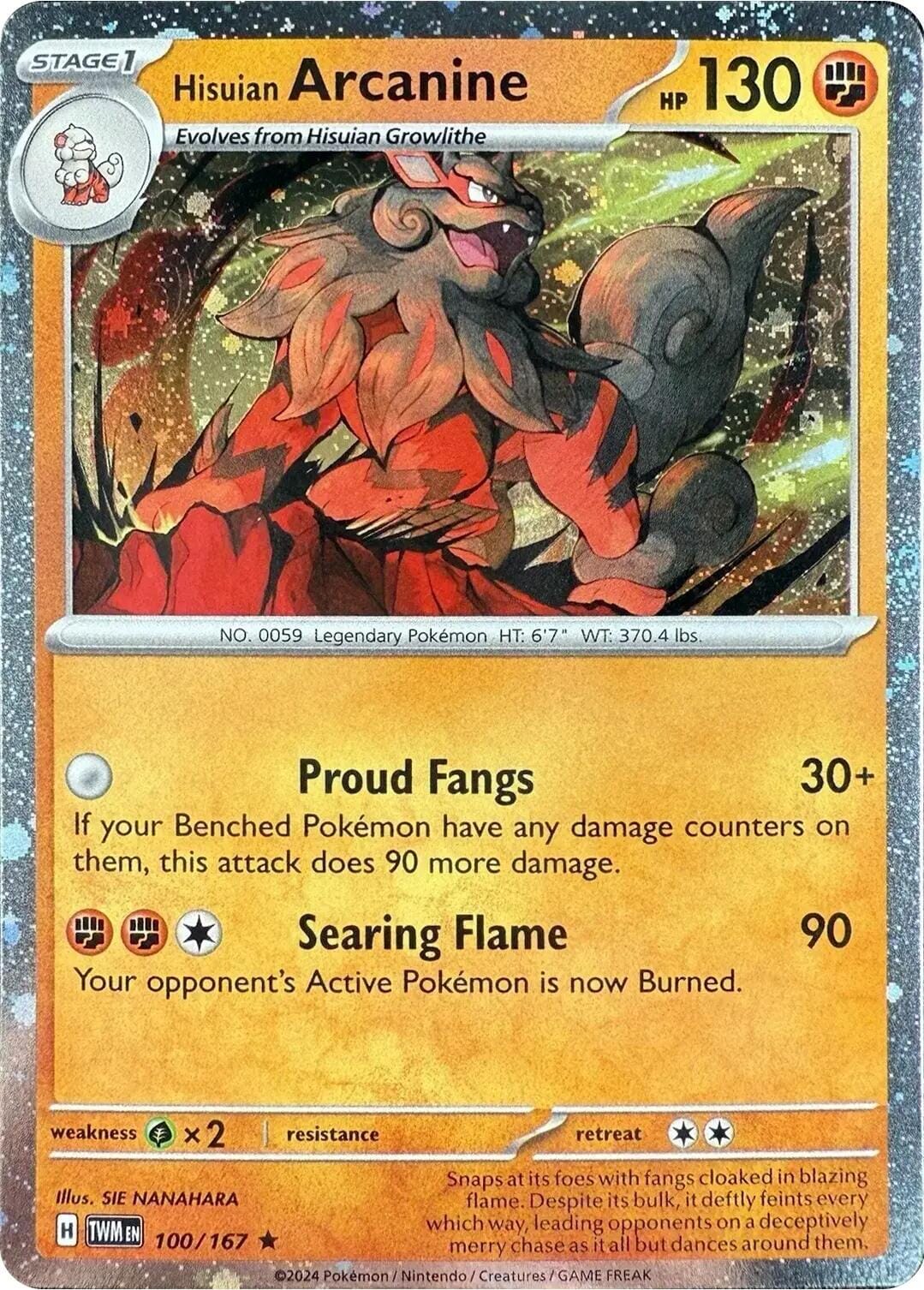Hisuian Arcanine (100/167) (Cosmos Holo) [Scarlet & Violet: Twilight Masquerade] Pokemon Single Pokémon  | Multizone: Comics And Games