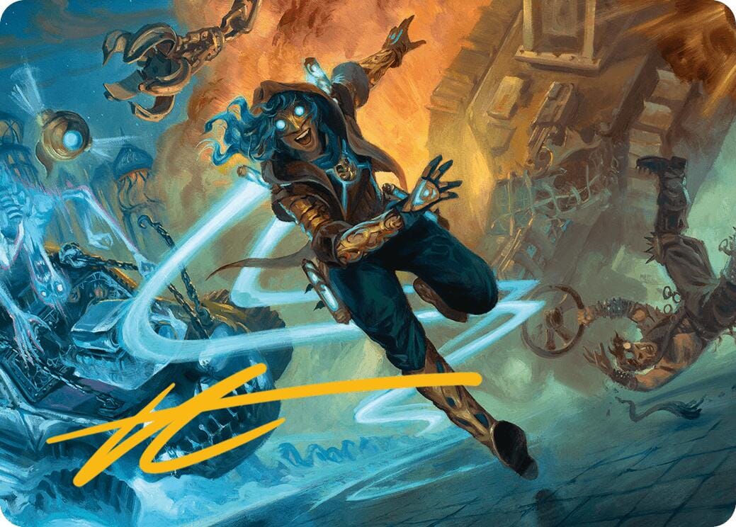 Sita Varma, Masked Racer Art Card (Gold-Stamped Signature) [Aetherdrift Art Series] MTG Single Magic: The Gathering  | Multizone: Comics And Games