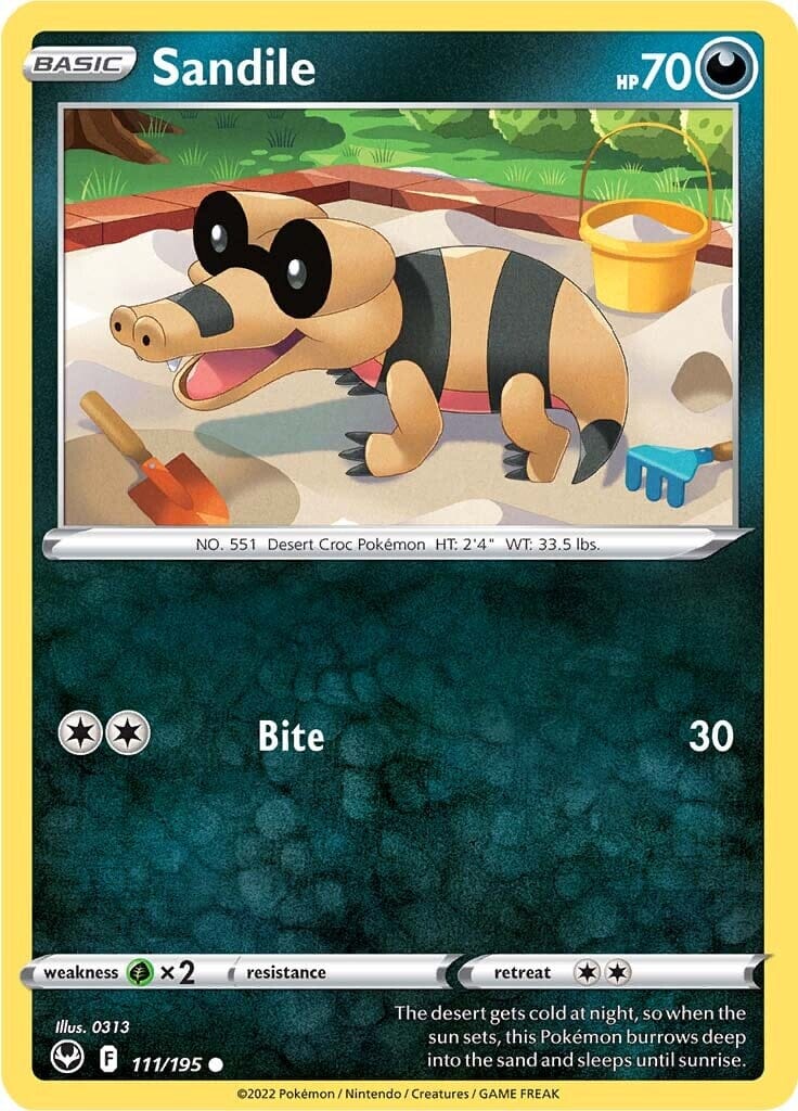 Sandile (111/195) [Sword & Shield: Silver Tempest] Pokemon Single Pokémon  | Multizone: Comics And Games