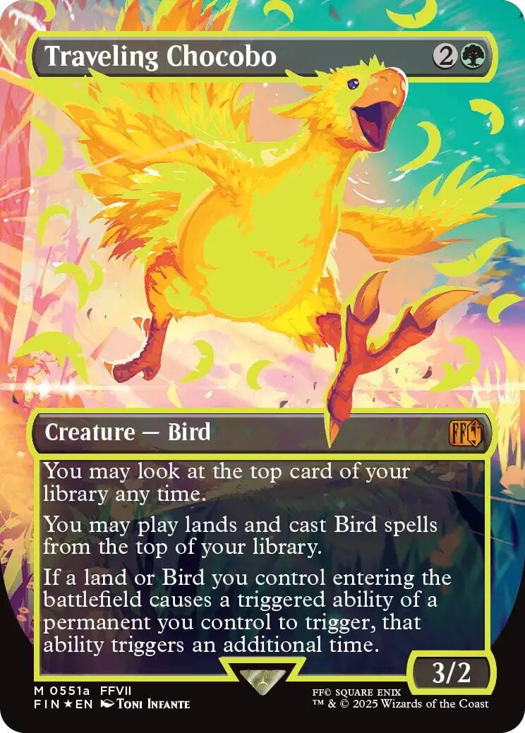 Traveling Chocobo (Borderless) (Neon Ink Yellow) [FINAL FANTASY] MTG Single Magic: The Gathering  | Multizone: Comics And Games