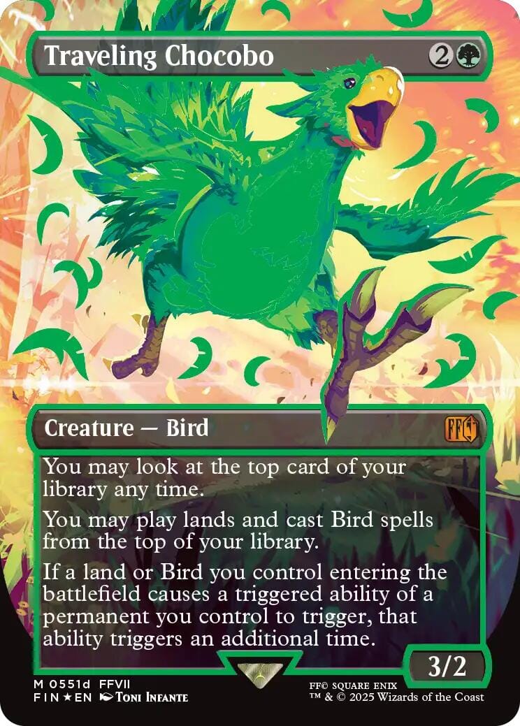 Traveling Chocobo (Borderless) (Neon Ink Green) [FINAL FANTASY] MTG Single Magic: The Gathering  | Multizone: Comics And Games