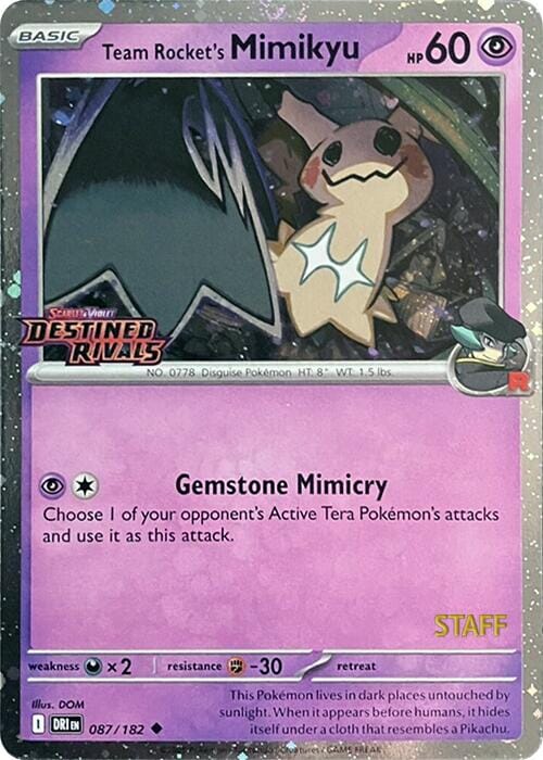 Team Rocket's Mimikyu (087/182) (Prerelease Staff) [Scarlet & Violet: Destined Rivals] Pokemon Single Pokémon  | Multizone: Comics And Games