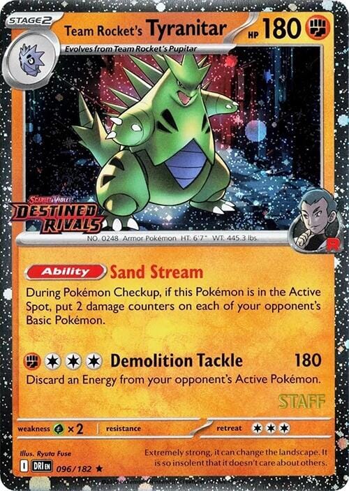 Team Rocket's Tyranitar (096/182) (Prerelease Staff) [Scarlet & Violet: Destined Rivals] Pokemon Single Pokémon  | Multizone: Comics And Games