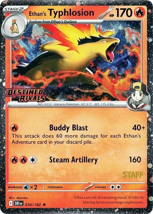 Ethan's Typhlosion (034/182) (Prerelease Staff) [Scarlet & Violet: Destined Rivals] Pokemon Single Pokémon  | Multizone: Comics And Games