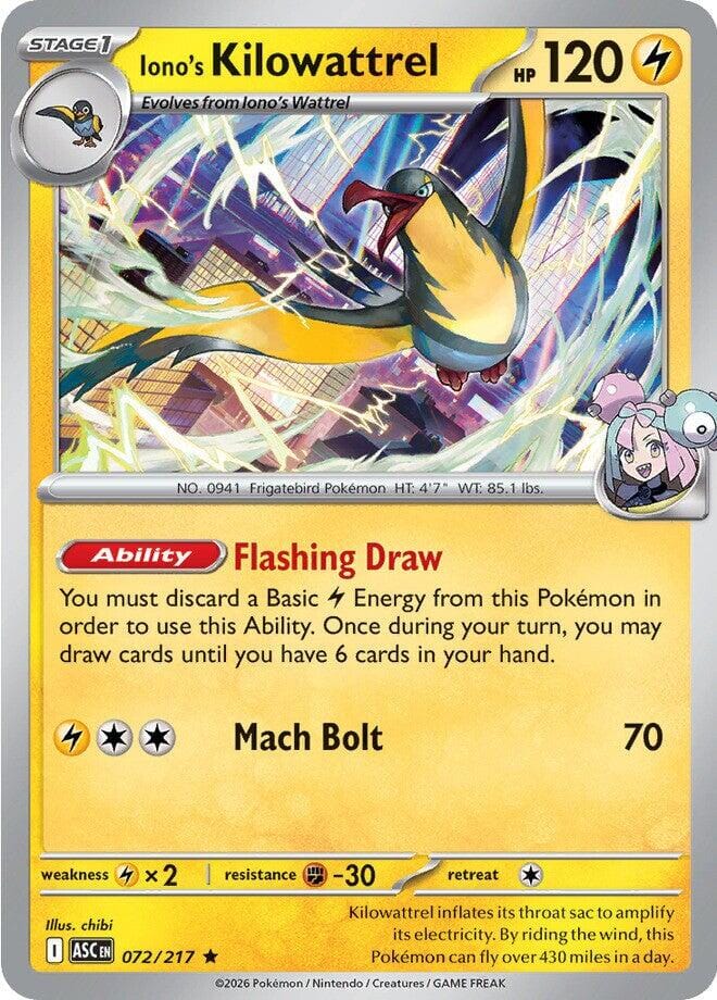 Iono's Kilowattrel (072/217) [Mega Evolution: Ascended Heroes] Pokemon Single Pokémon  | Multizone: Comics And Games