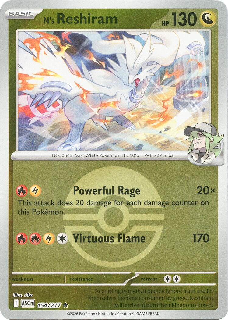N's Reshiram (154/217) (Poke Ball) [Mega Evolution: Ascended Heroes] Pokemon Single Pokémon  | Multizone: Comics And Games