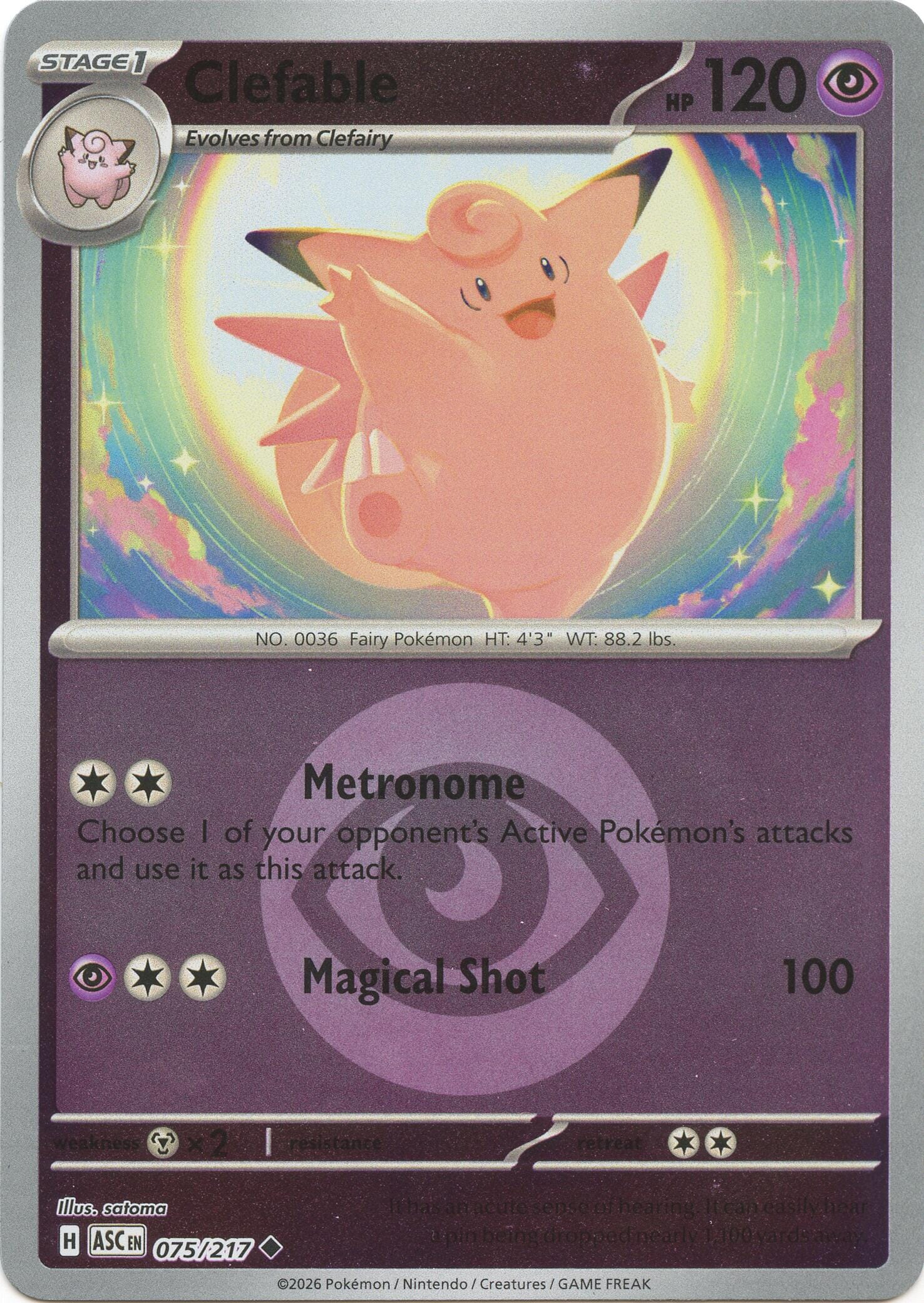 Clefable (075/217) (Energy Symbol Pattern) [Mega Evolution: Ascended Heroes] Pokemon Single Pokémon  | Multizone: Comics And Games