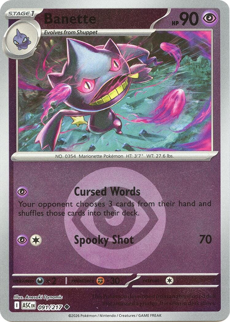 Banette (091/217) (Energy Symbol Pattern) [Mega Evolution: Ascended Heroes] Pokemon Single Pokémon  | Multizone: Comics And Games