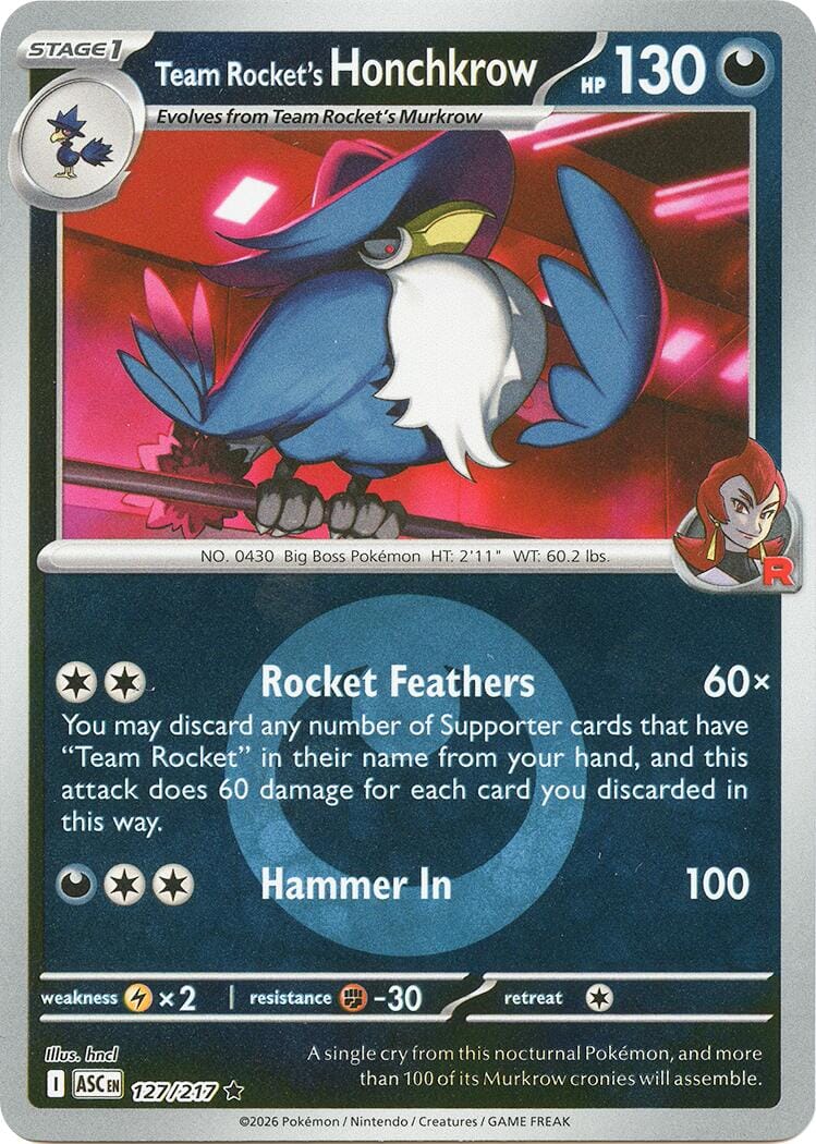 Team Rocket's Honchkrow (127/217) (Energy Symbol Pattern) [Mega Evolution: Ascended Heroes] Pokemon Single Pokémon  | Multizone: Comics And Games