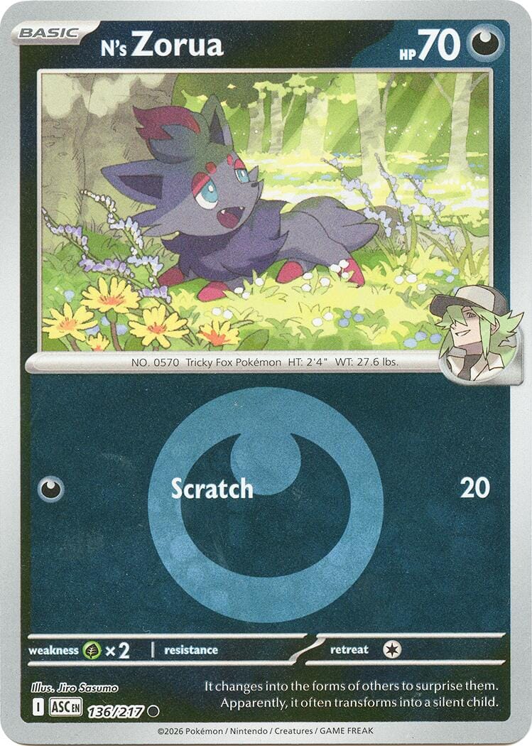 N's Zorua (136/217) (Energy Symbol Pattern) [Mega Evolution: Ascended Heroes] Pokemon Single Pokémon  | Multizone: Comics And Games